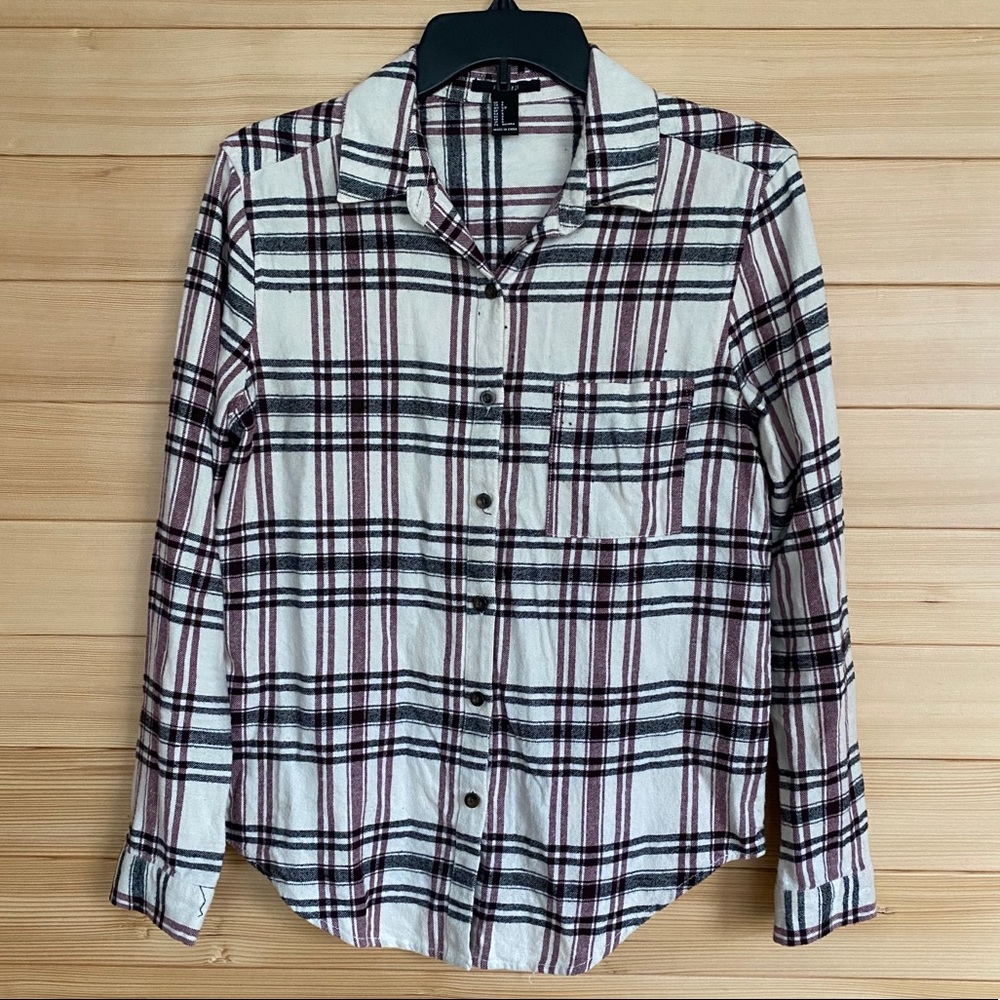 Maroon/Black/White Plaid Button Shirt